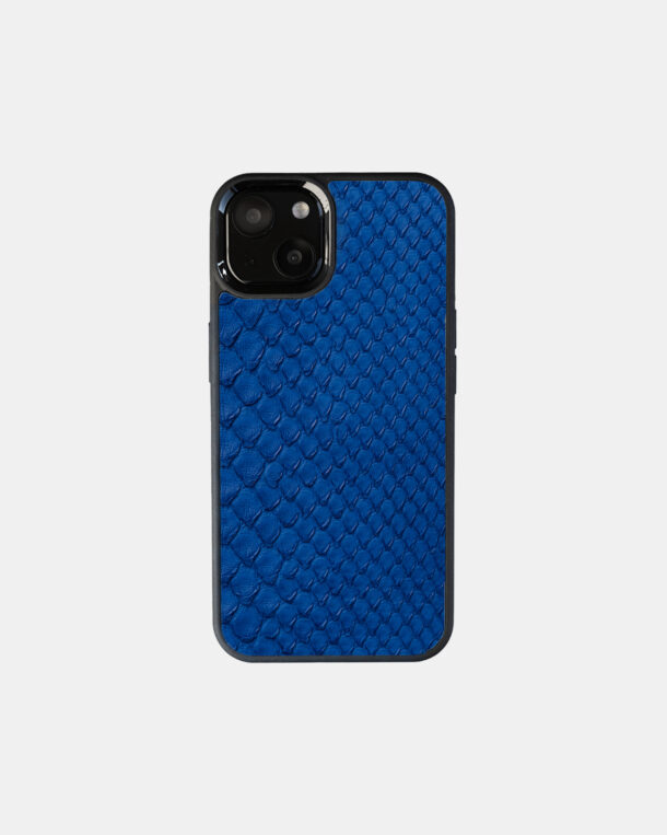 Case made of blue python skins with fine stripes for iPhone 13
