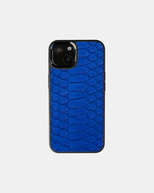 Case made of blue python skin with wide stripes for iPhone 13