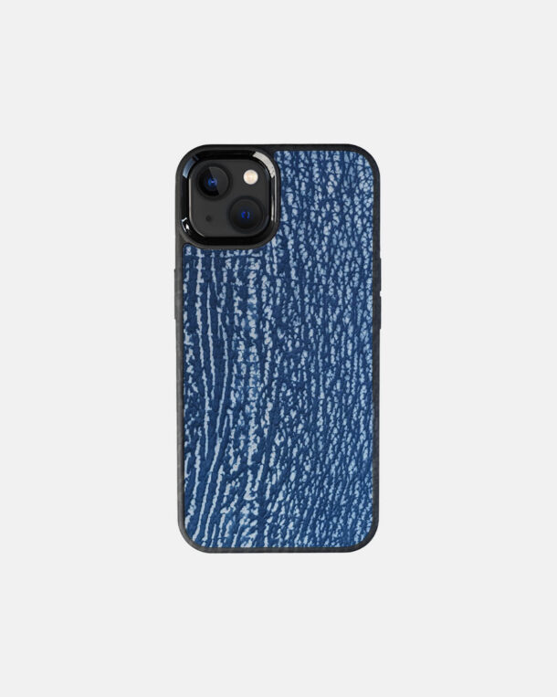 Чехол из синей кожи акулы для iPhone 13