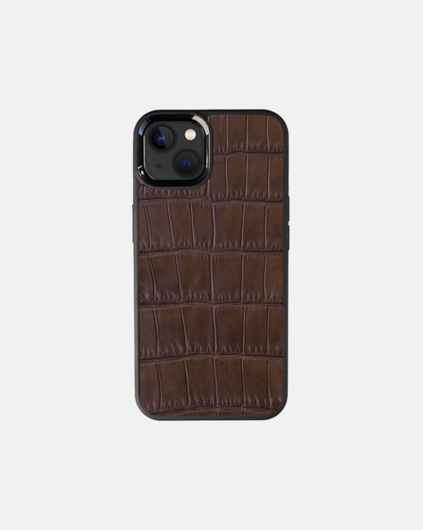Чехол из коричневой кожи крокодила для iPhone 13