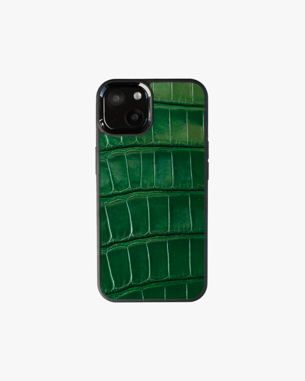 Чехол из зеленой кожи крокодила для iPhone 13