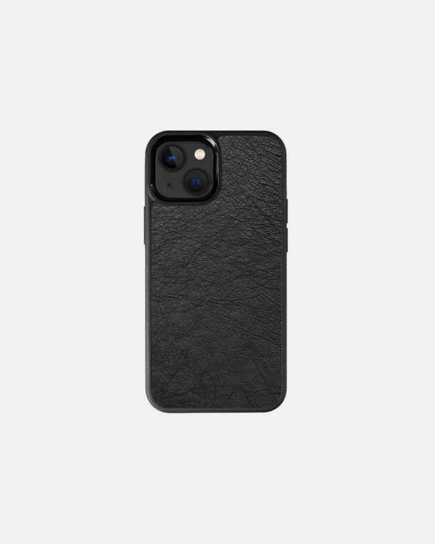 Case made of black ostrich coat without foils for iPhone 13 Mini