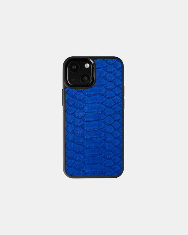 Case made of blue python skin with wide stripes for iPhone 13 Mini