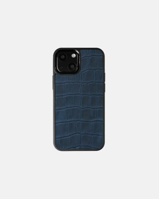 Чохол із темно-синього тиснення під крокодила на телячій шкірі для iPhone 13 Mini