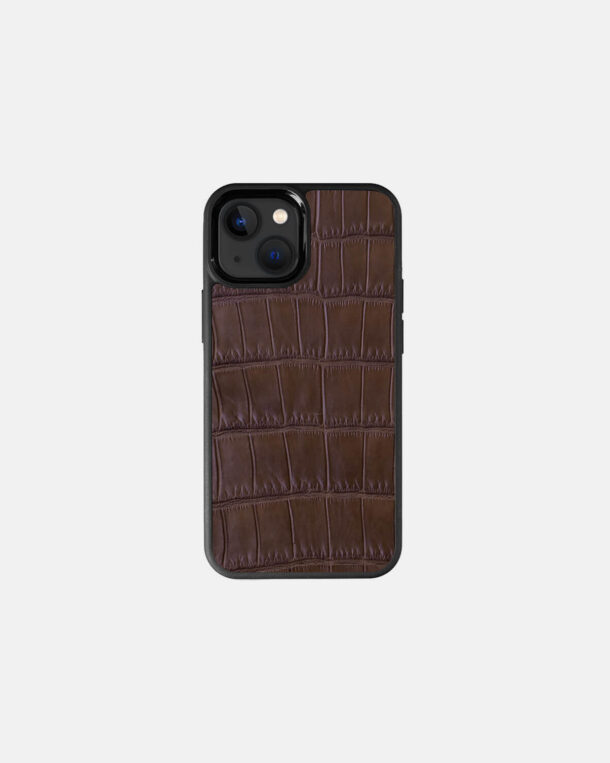 Чехол из коричневой кожи крокодила для iPhone 13 Mini