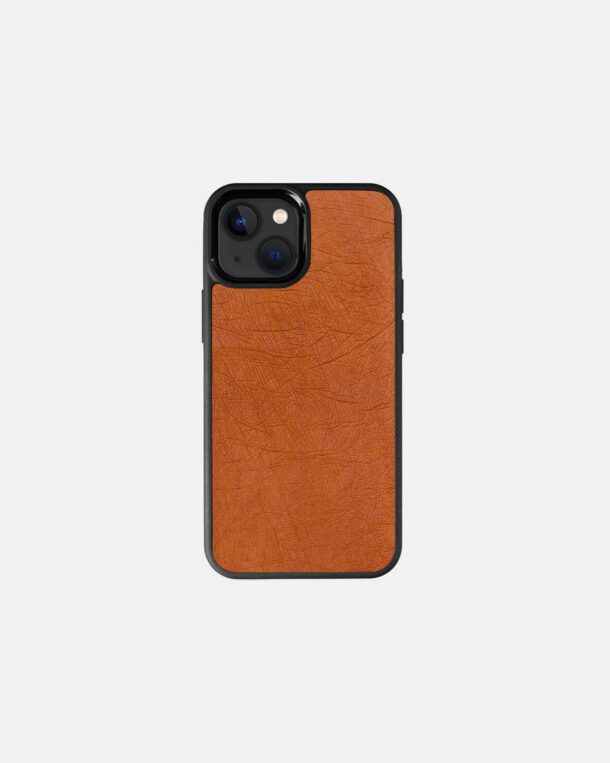Case made of brown ostrich skin without foils for iPhone 13 Mini