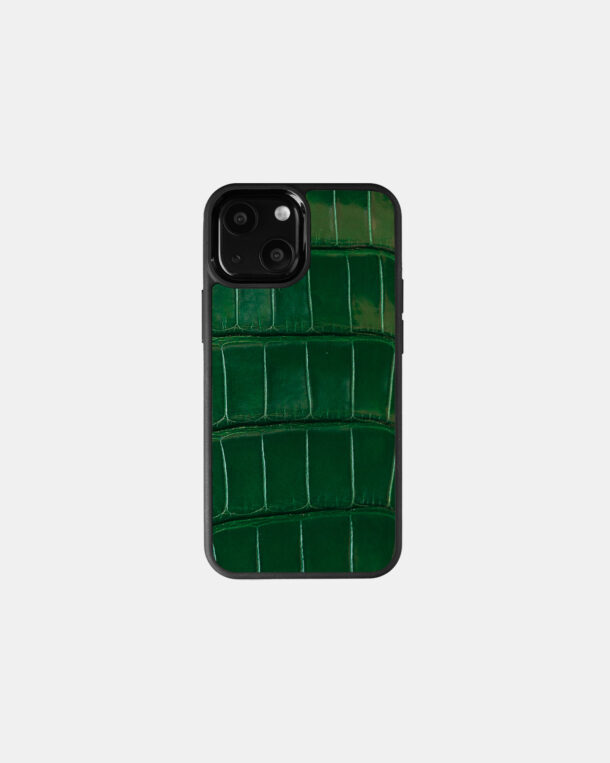 Чехол из зеленой кожи крокодила для iPhone 13 Mini