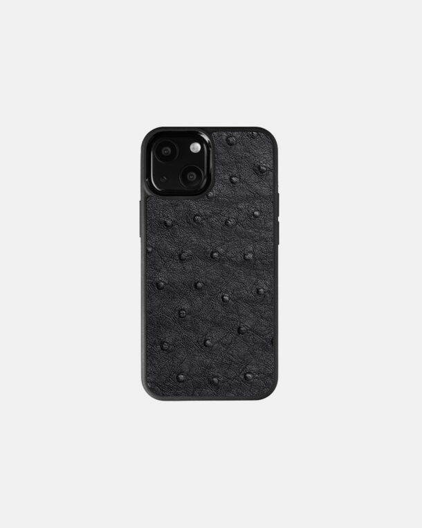 Чехол из черной кожи страуса для iPhone 13 Mini