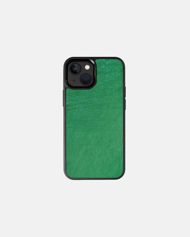 Case made of green ostrich skin without foils for iPhone 13 Mini