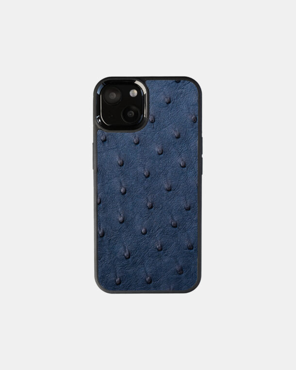 Чехол из темно-синей кожи страуса для iPhone 13