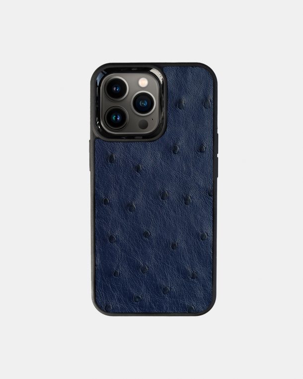 Чехол из темно-синей кожи страуса для iPhone 13 Pro