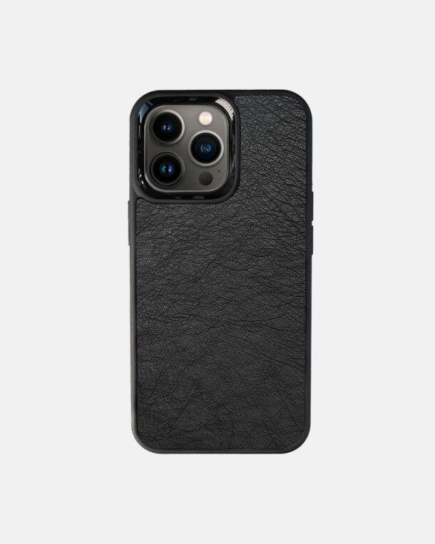 Чехол из черной кожи страуса без фолликул для iPhone 13 Pro с MagSafe