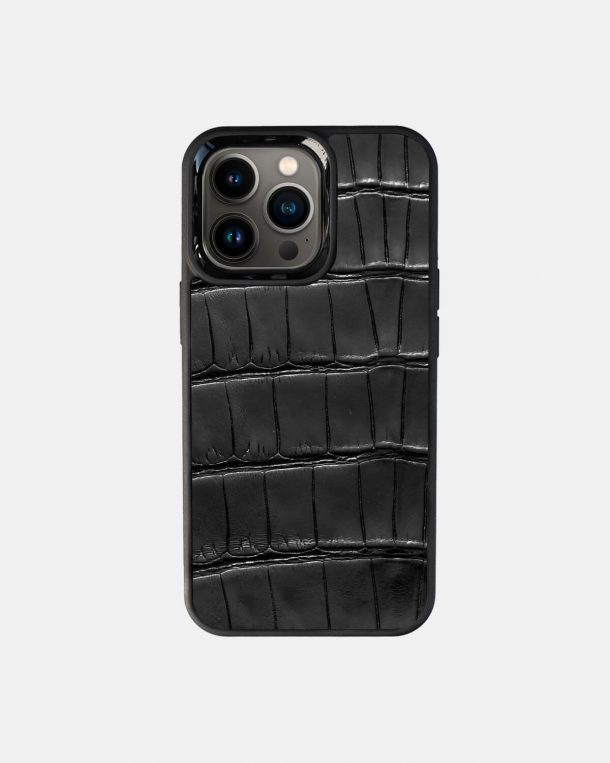 Чорний чохол зі шкіри крокодила для iPhone 13 Pro