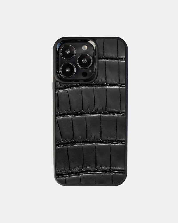 Чорний чохол зі шкіри крокодила для iPhone 13 Pro з MagSafe