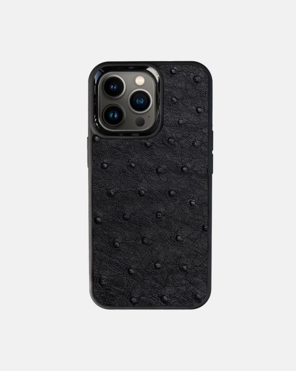 Black ostrich coat case for iPhone 13 Pro