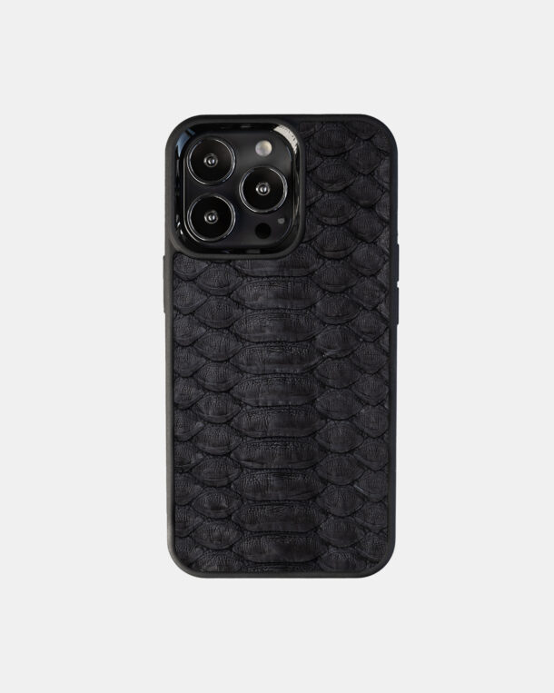 Чехол из черной кожи питона с широкими чешуйками для iPhone 13 Pro с MagSafe