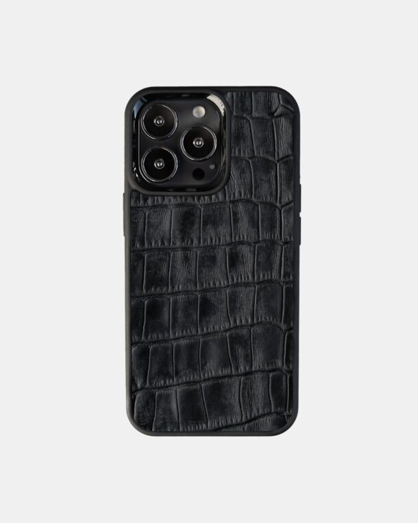 Чехол из черного тиснения под крокодила на телячьей коже для iPhone 13 Pro с MagSafe
