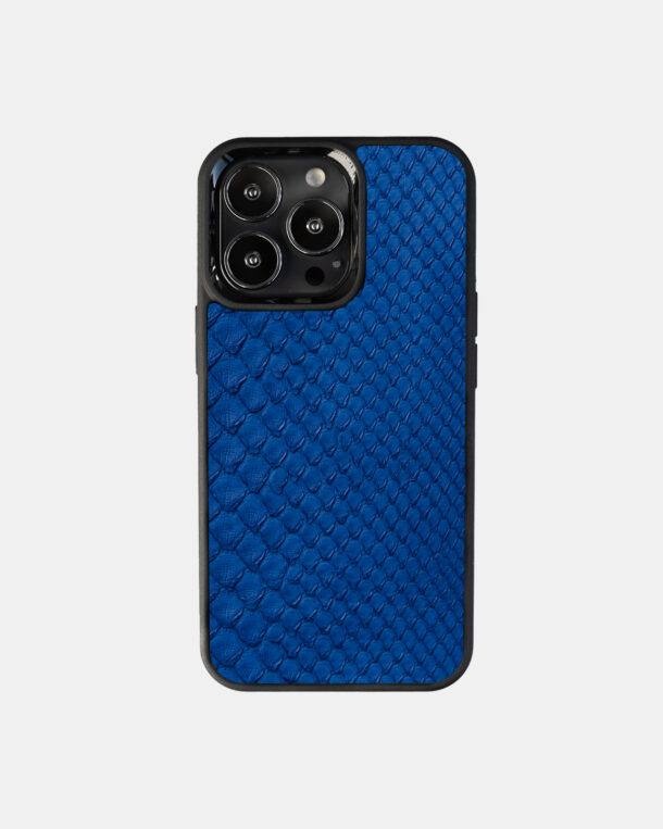 Blue python leather case with fine scales for iPhone 13 Pro with MagSafe