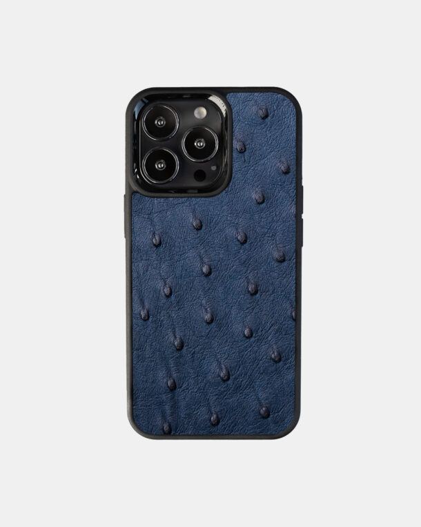 Чехол из темно-синей кожи страуса для iPhone 13 Pro с MagSafe