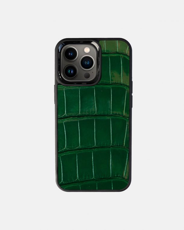 Чехол из зеленой кожи крокодила для iPhone 13 Pro