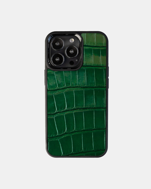 Green crocodile skin case for iPhone 13 Pro with MagSafe