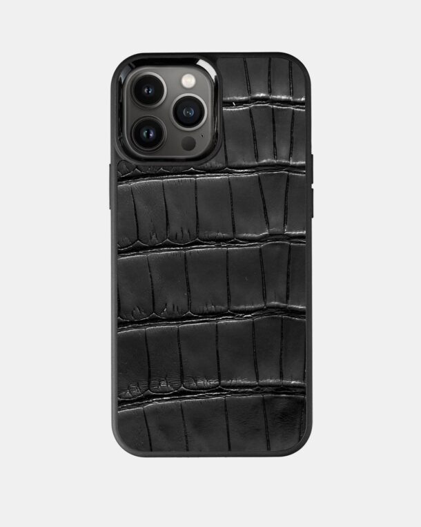 Черный чехол из кожи крокодила для iPhone 13 Pro Max с MagSafe