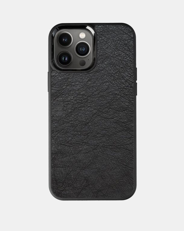 Чехол из черной кожи страуса без фолликул для iPhone 13 Pro Max с MagSafe