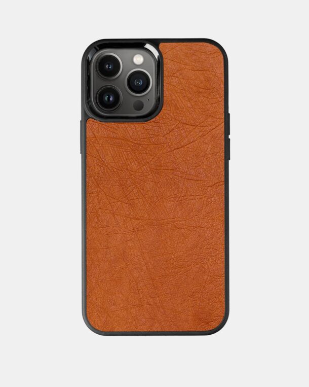 Чехол из коричневой кожи страуса без фолликул для iPhone 13 Pro Max с MagSafe