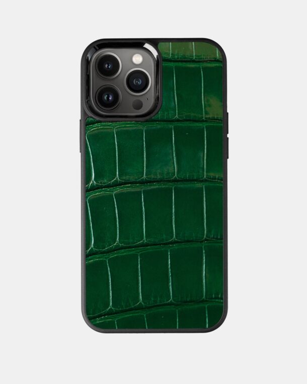 Green crocodile skin case for iPhone 13 Pro Max with MagSafe