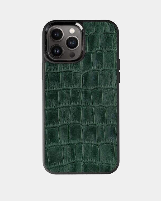 Чохол із зеленого тиснення під крокодила на телячій шкірі для iPhone 13 Pro Max
