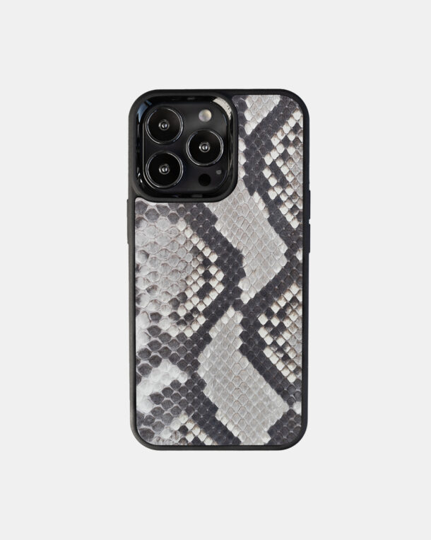 Black and white python leather case with fine scales for iPhone 13 Pro with MagSafe