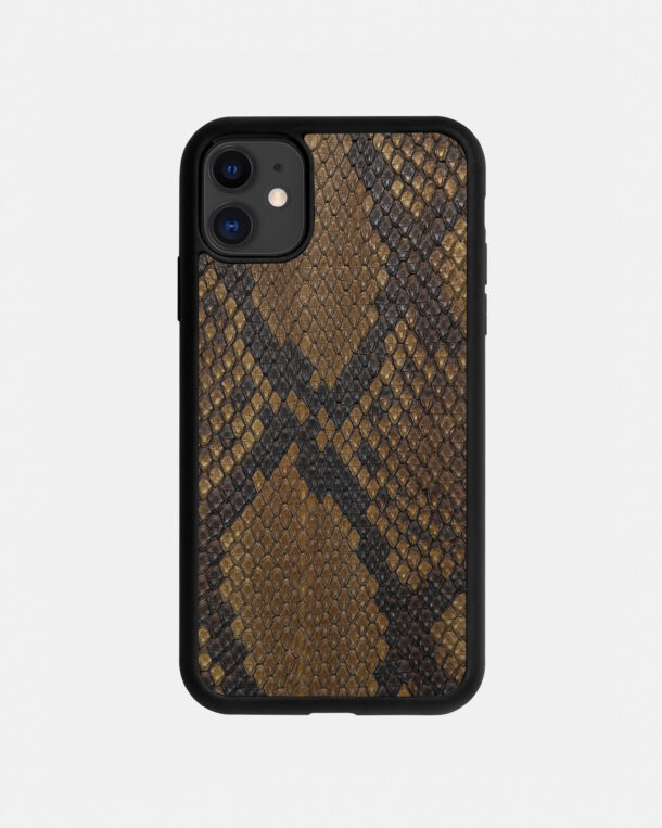 Case with olive skin python with friable stripes for iPhone 11