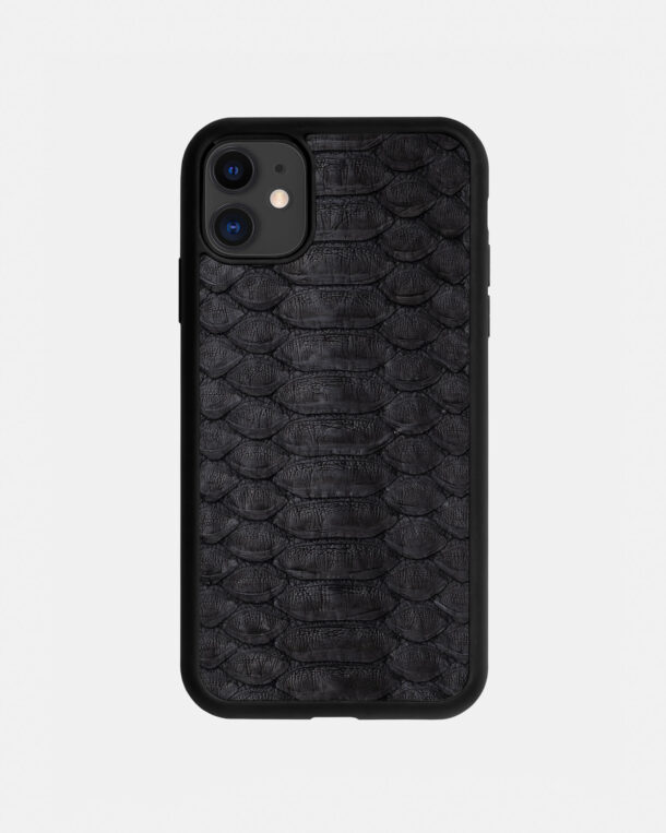 Case made of black python skin with wide stripes for iPhone 11