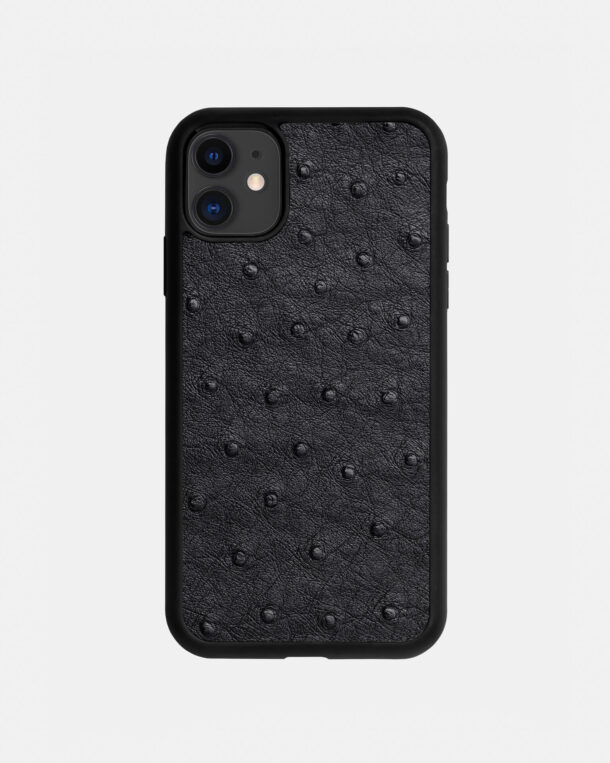 Black ostrich coat case for iPhone 11