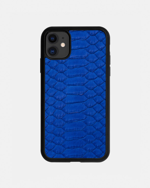 Case made of blue python skin with wide stripes for iPhone 11