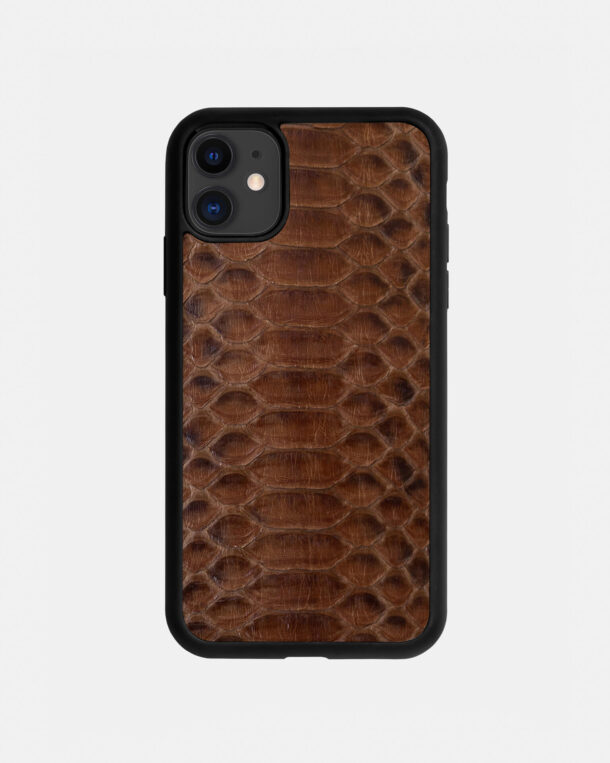 Case made of brown python skin with wide stripes for iPhone 11
