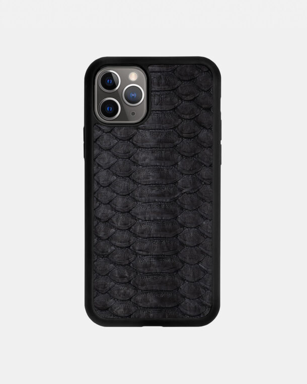 Case made of black python skin with wide stripes for iPhone 11 Pro