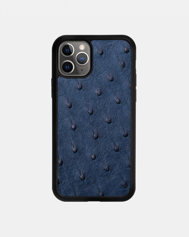 Чехол из темно-синей кожи страуса для iPhone 11 Pro