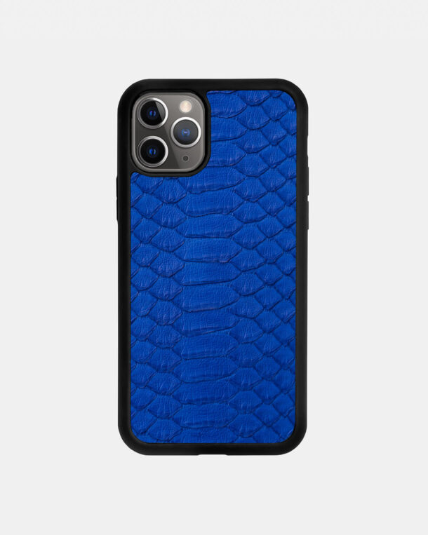 Case made of blue python skin with wide stripes for iPhone 11 Pro