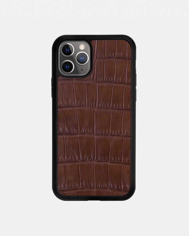 Чохол із коричневої шкіри крокодила для iPhone 11 Pro