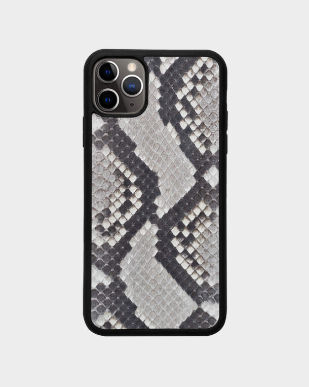 Case made of black and white python skins with small stripes for iPhone 11 Pro Max