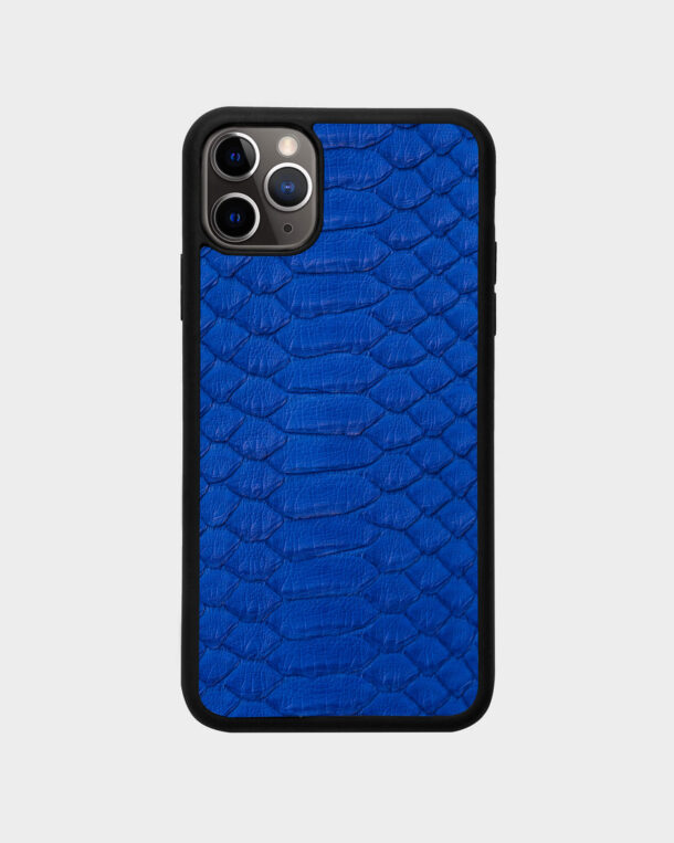 Case made of blue python skin with wide stripes for iPhone 11 Pro Max