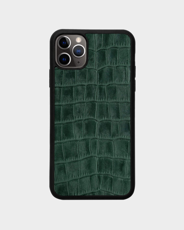 Green embossed crocodile case on calfskin for iPhone 11 Pro Max