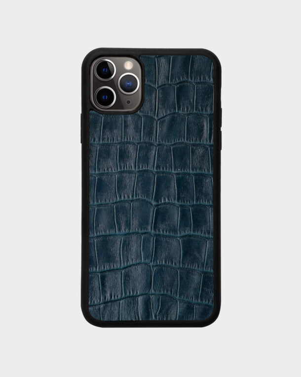 Чохол із темно-синього тиснення під крокодила на телячій шкірі для iPhone 11 Pro Max