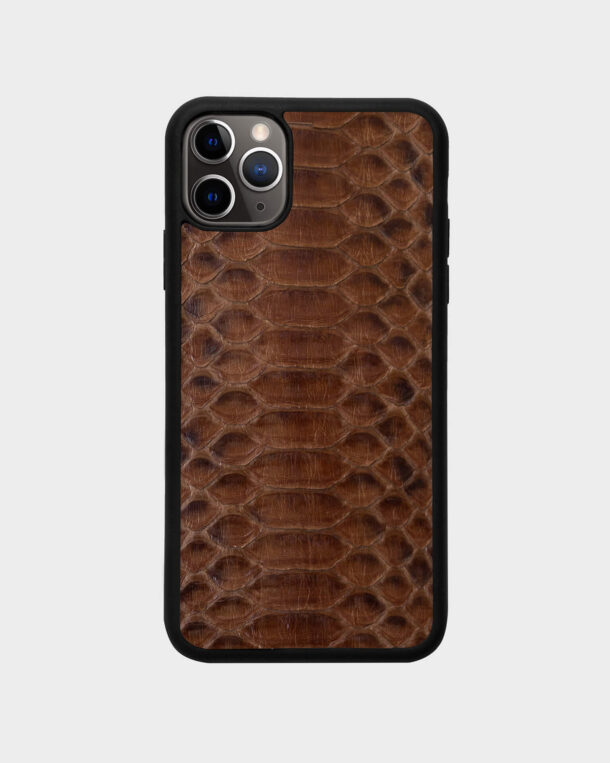 Case made of brown python skin with wide stripes for iPhone 11 Pro Max