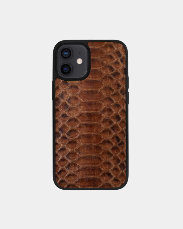Case made of brown python skin with wide stripes for iPhone 12
