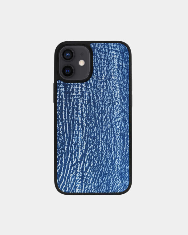 Чехол из синей кожи акулы для iPhone 12