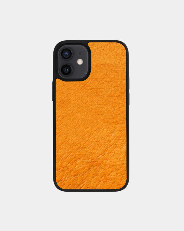 Case made of orange ostrich skin without follicles for iPhone 12