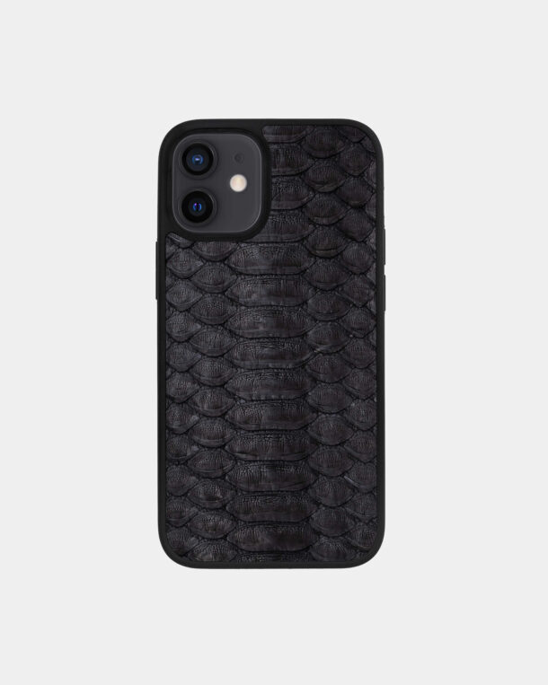Case made of black python skin with wide stripes for iPhone 12