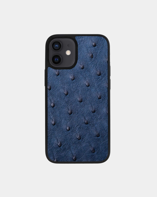 Чехол из темно-синей кожи страуса для iPhone 12